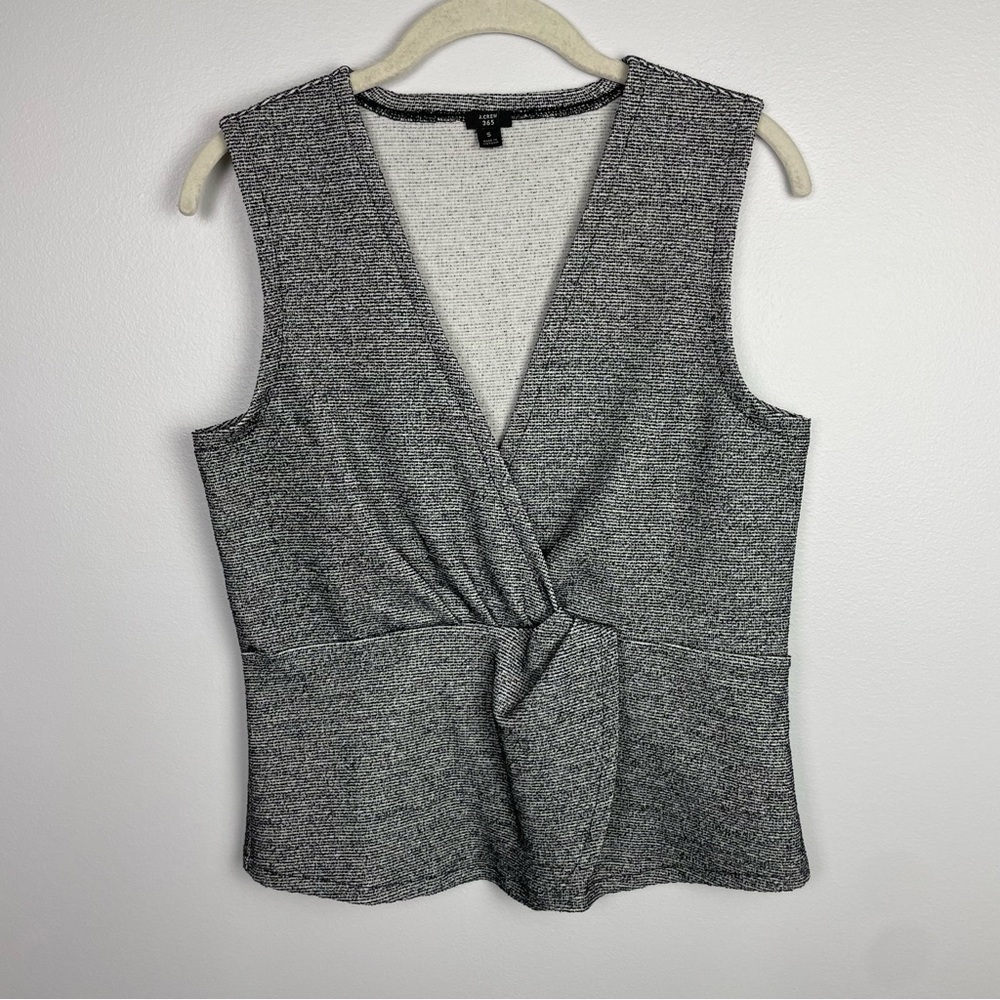 J Crew 365 Black Sleeveless V-Neck Boucle‎ Knot Tank